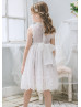 Chic Ivory Floral Lace Tulle Flower Girl Dress